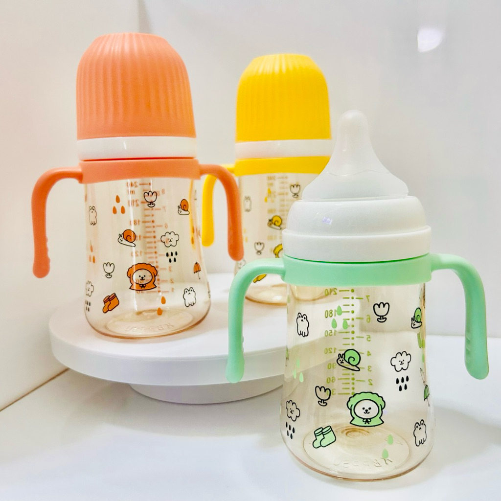 NEW ขวดนมคอกว้างสีชา PPSU 8 ออนซ์ จุกไม่ดูดไม่ไหล สำหรับ 6 เดือนขึ้นไป ทนความร้อน 180 องศา ดีไซน์น่ารัก - รูปที่ 2