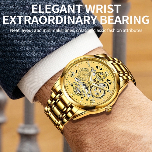 นาฬิกาข้อมือผู้ชาย สไตล์ธุรกิจ สแตนเลสสตีล ดีไซน์สวย สไตล์คลาสสิก หรูหรา ทนทาน กันน้ำได้ดีเยี่ยม ของขวัญวันเกิดผู้ชาย วั
