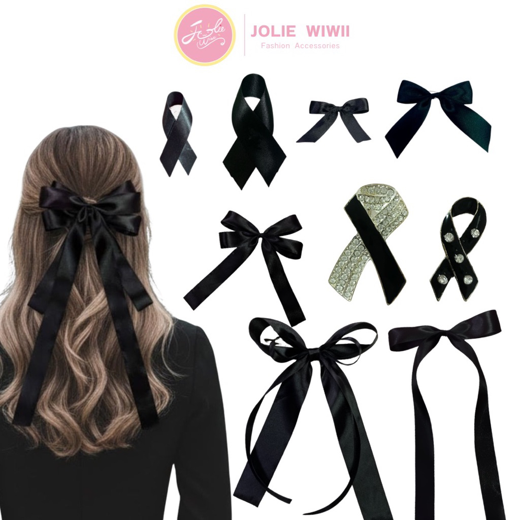 Jolie Wiwii โบว์สีดำ เข็มกลัดไว้อาลัย โบว์ไว้ทุกข์ ริบบิ้นสีดำ กิ๊บโบว์ดำ