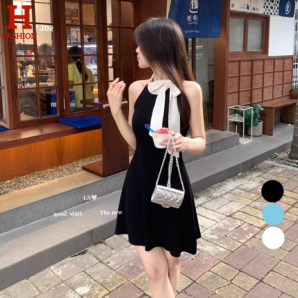 พร้อมส่งจากไทย (X72) ชุดมินิเดรสไหมพรม ดีเทลแต่งโบว์ เรียบหรู ยืดกำลังดี