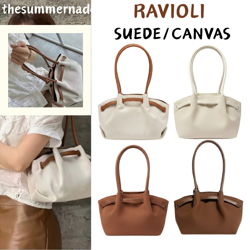 Thesummernade_Bag RAVIOLI SUEDE/CANVAS สไตล์หนังกลับ Tote Bag กระเป๋าสะพายข้างหนัง \ กระเป๋าผ้าใบ