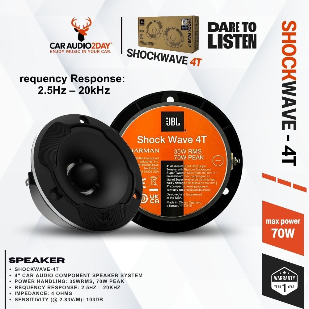 JBL SHOCK WAVE 4T ลำโพงเสียงแหลม 4นิ้ว SQL ติดรถยนต์ 70WATTS 2.5Hz - 20KHz สินค้าของเเท้