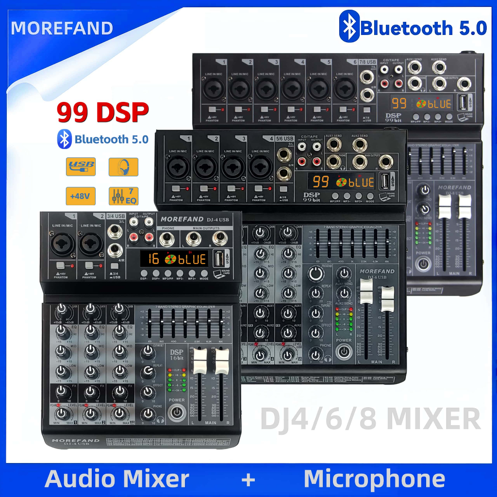 DJ4/DJ6/DJ8 มิกเซอร์,mixer,DSP99/4/6/8 ย่านความถี่ สำหรับปรับแต่งเสียงออกด้วยความแม่นยำสูง/บลูทูธ/US