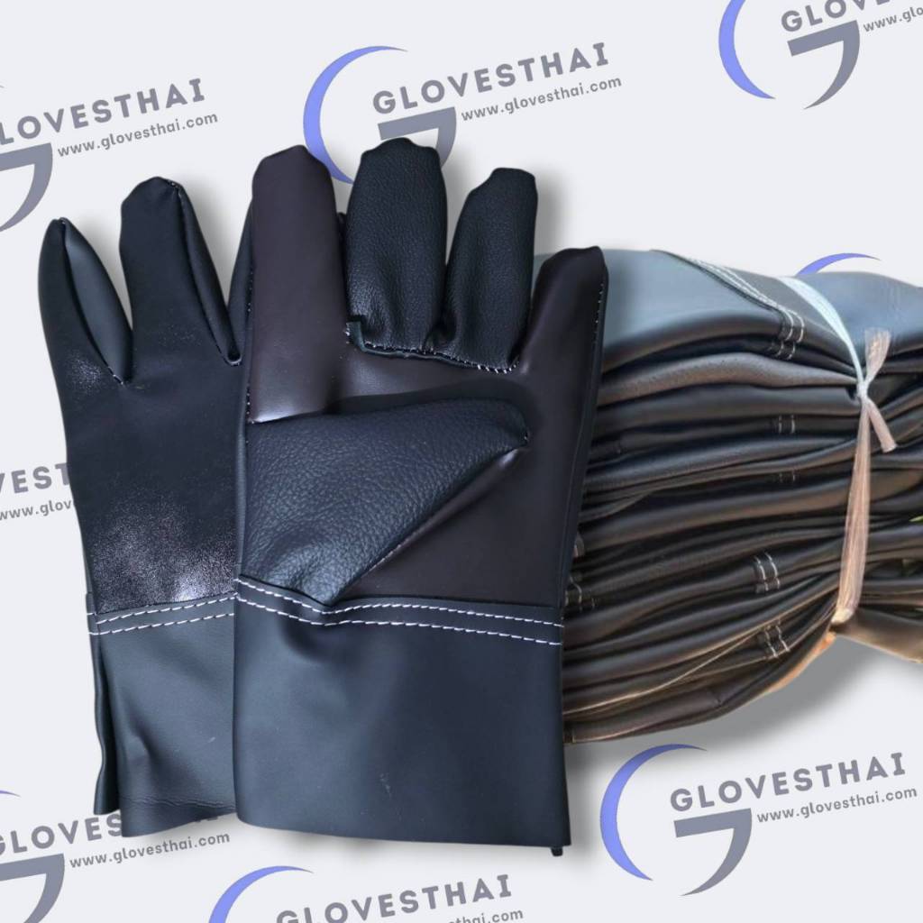 ถุงมือหนังสั้น รุ่น BY1012 ถุงมือหนังเทียม PVC ยาว 10 นิ้ว (ฝ่ามือผลิตจากหนังเทียม PVC ไม่ใช่หนังแท้) อุตสาหกรรมน้ำมัน