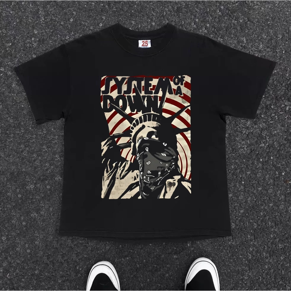 American Retro Style Oversized T-shirt JYJTEM Freedom Statue | Black Women's T-shirt | Men's and Wom