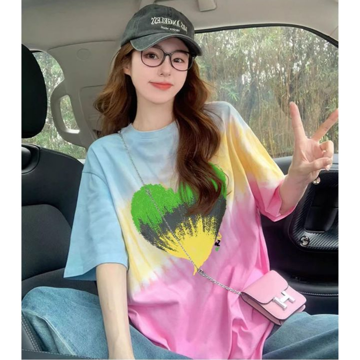 เสื้อยืดมัดย้อมสวยๆผู้หญิงฤดูร้อนใหม่ Oversize เสื้อผ้าสาวอวบไซส์ใหญ่ แฟชั่นเกาหลี เสื้อโอเวอร์ไซส์คนอวบทรงหลวมน่ารักๆ รูปที่ 4