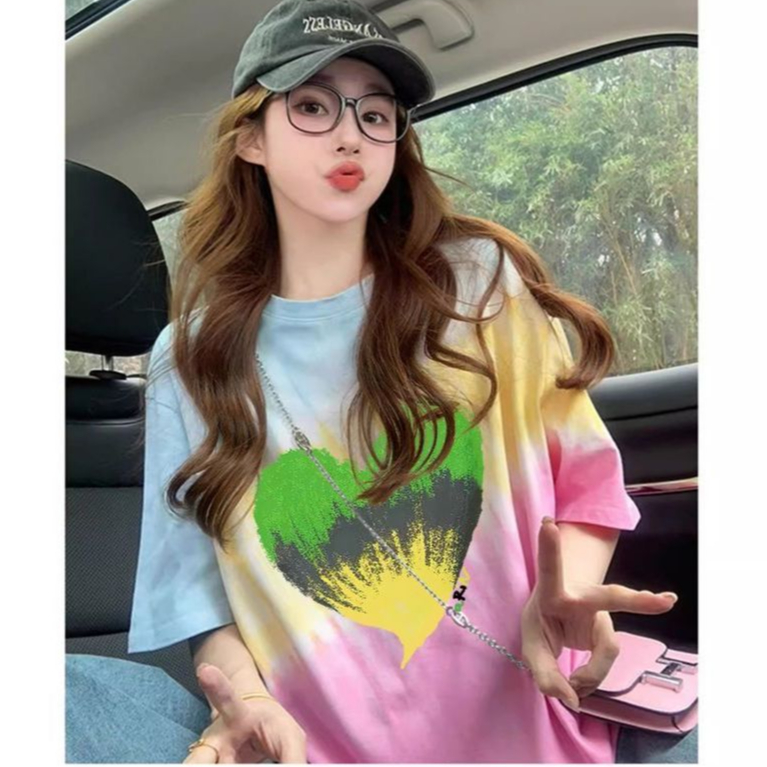 เสื้อยืดมัดย้อมสวยๆผู้หญิงฤดูร้อนใหม่ Oversize เสื้อผ้าสาวอวบไซส์ใหญ่ แฟชั่นเกาหลี เสื้อโอเวอร์ไซส์คนอวบทรงหลวมน่ารักๆ รูปที่ 6