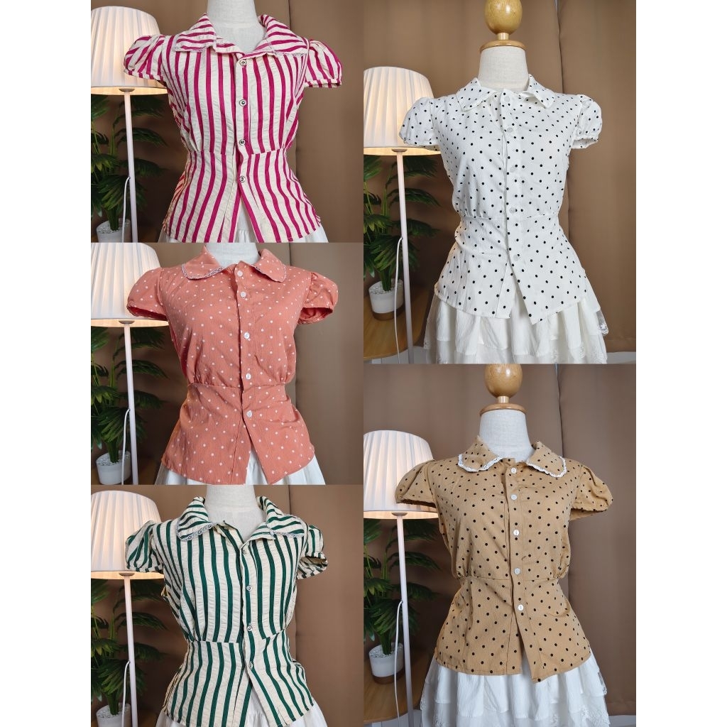 Jitlrapat.Fashion (J) เสื้อคอปก แขนตุ๊กตา ผูกเอว