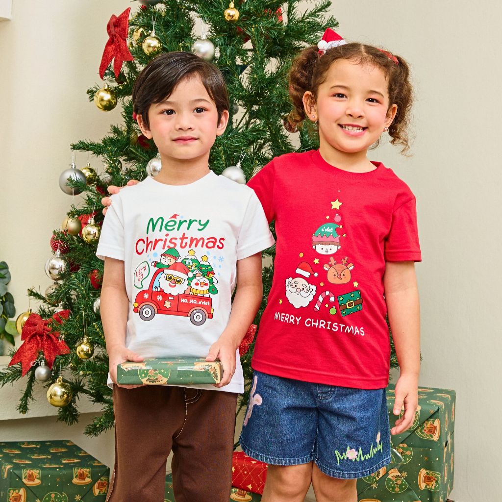e'clat เสื้อคริสมาสต์ สีแดง สีขาว เสื้อเด็ก มีกระดุมคอไหล่เฉพาะ12M-2Y เสื้อผ้าเด็ก1-6ปี ผ้า100%cotto