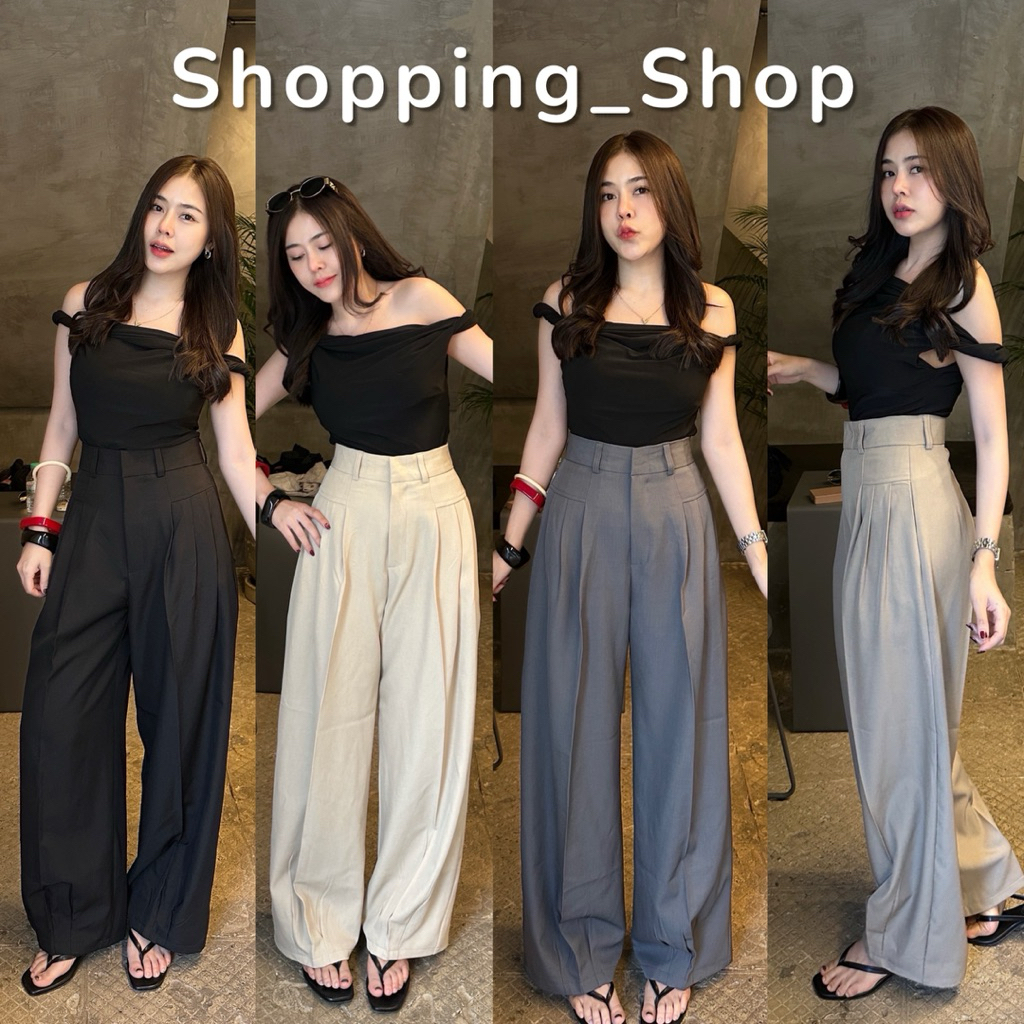 กางเกงขากระบอกใหญ่ทรงbaggy ดีเทลงานตะขอหน้า ตีเกล็ดหน้า3ชั้น