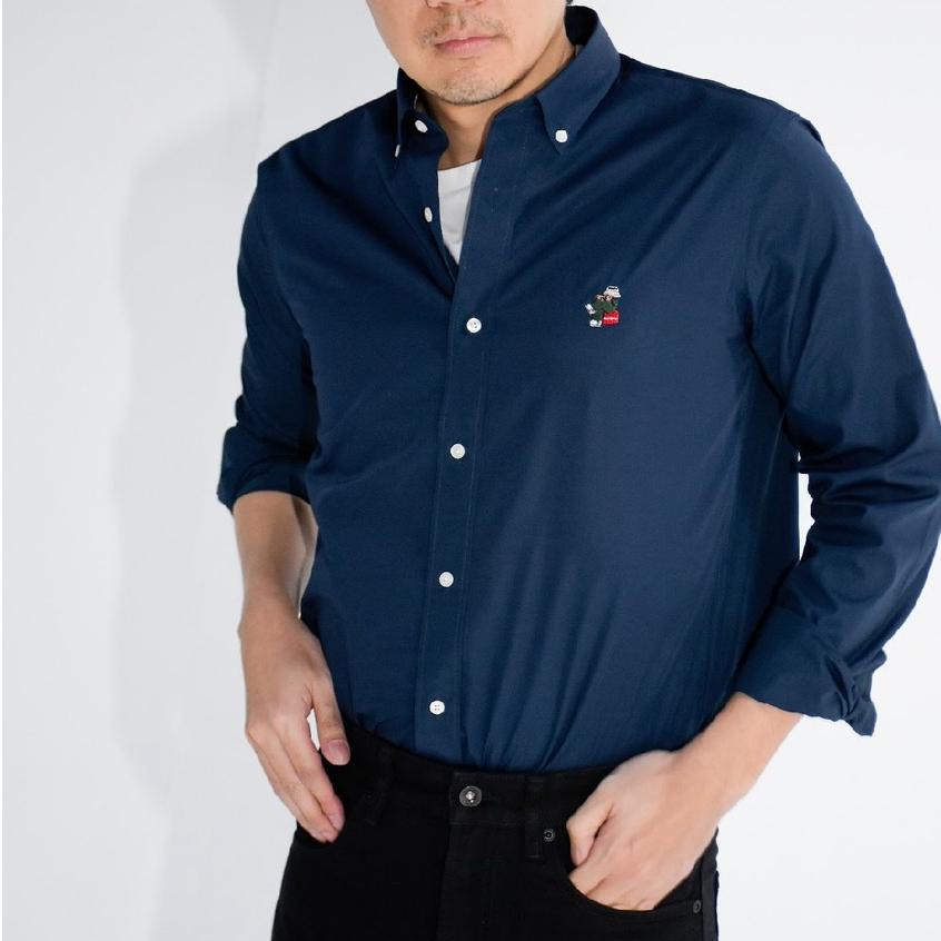 era-won เสื้อเชิ้ตคอปก ปัก ART TOY ทรง Dress shirt แขนยาว สี  Navy