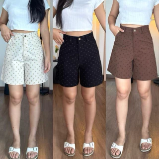 กางเกงขาสั้นรุ่นคามิเลีย ผ้าลูกฟูก ลายจุด polkadot ใส่สบายผ้าไม่บาง