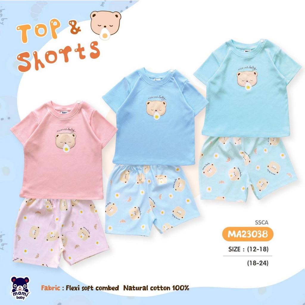 Mami Baby ชุดคอกลม / เสื้อกล้าม+กางเกงขาสั้น Size 3-6, 6-12, 12-18, 18-24M