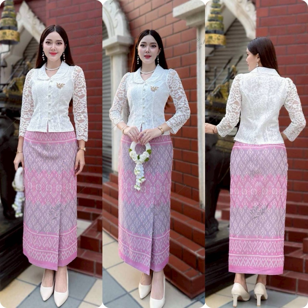 ผ้าถุงแบบสำเร็จรูปผ้าฝ้ายทอ งานซิปหลัง อัดกาวทั้งผืน