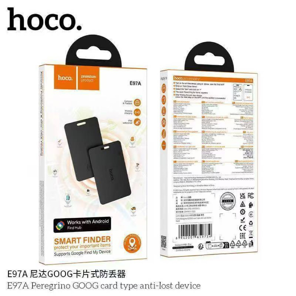 Hoco E97A การ์ดติดตามตำแหน่ง GPS ติดตามสิ่งของ ป้องกันการสูญหายขนาดกะทัดรัด พกพาสะดวกกันน้ำสำหรับ An
