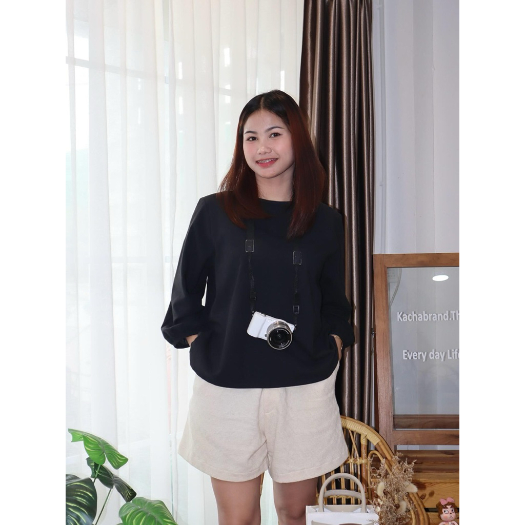 เสื้อกระดุมหลังแขนยาว ผ้าคอตตอนอินเดียลายน่ารัก