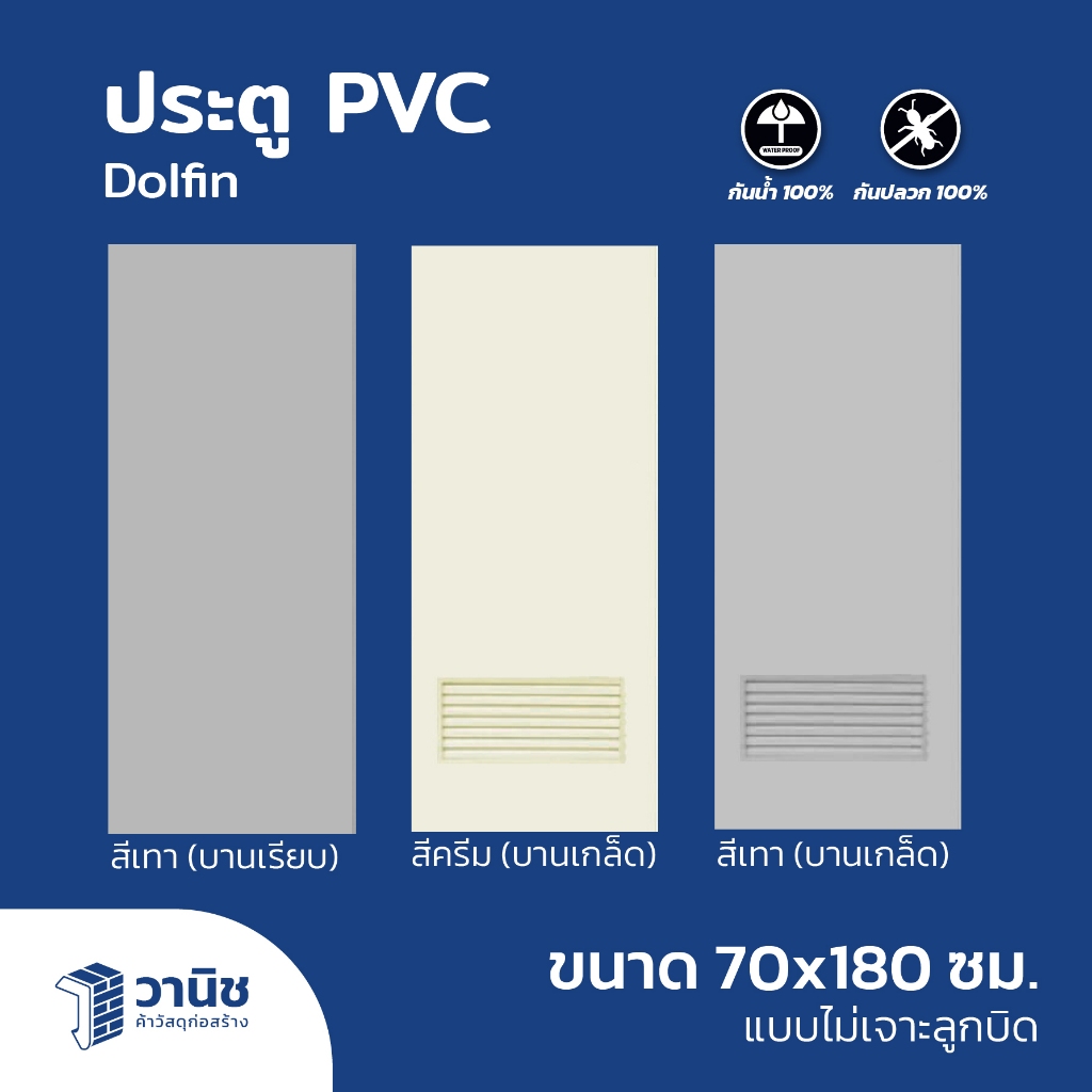 (ส่งDHL) ประตู  PVC DINO ขนาด 70 x 180 ซม. สีเทา,สีครีม แบบเจาะ,แบบไม่เจาะลูกบิด (เฉพาะบาน)