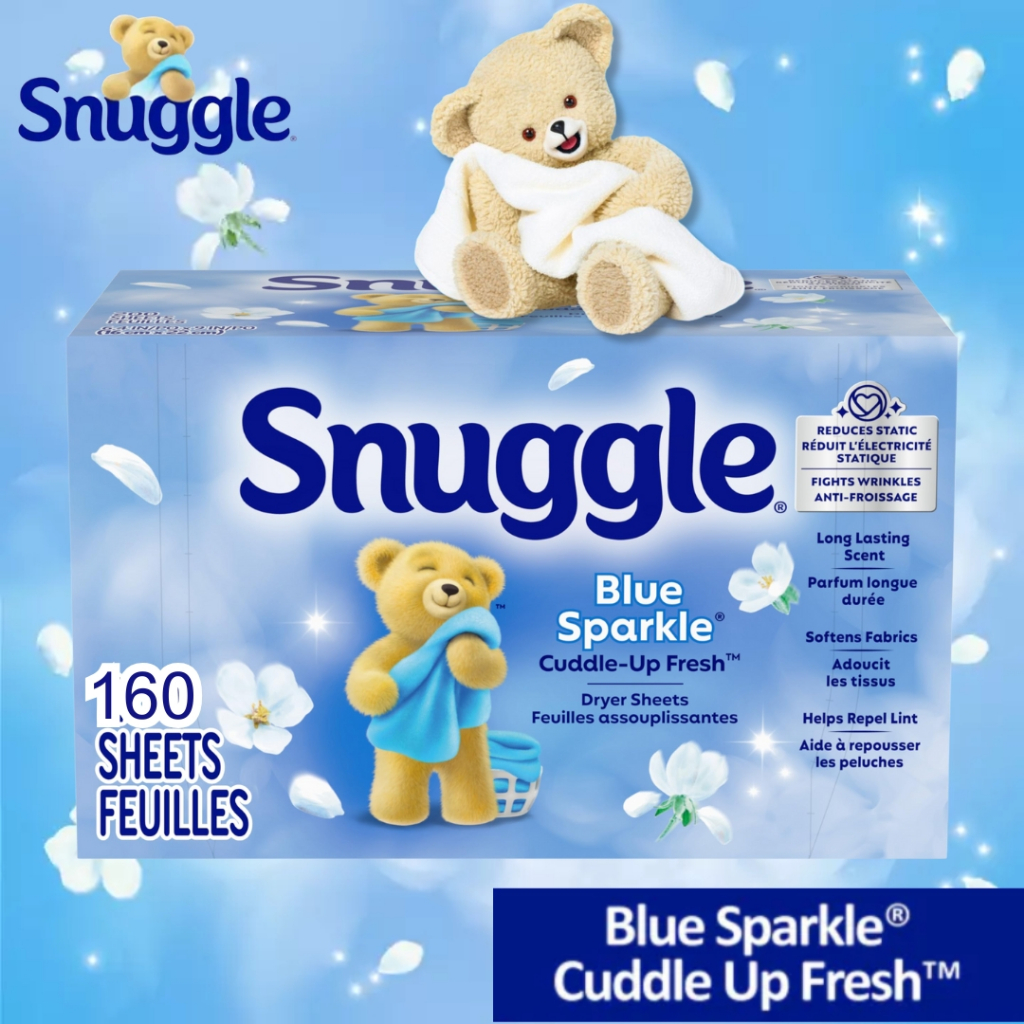 Snuggle แผ่นอบผ้า ลดรอยยับ เพิ่มความหอม กลิ่นBlue Sparkle 160 แผ่น