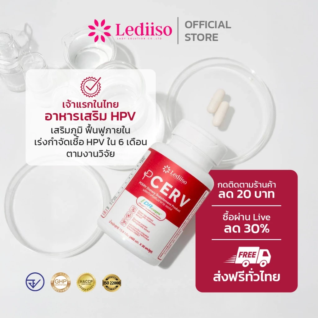 PCERV ผลิตภัณฑ์เสริมอาหาร เสริมภูมิภายใน ลดความเสี่ยงเชื้อ HPV จาก EGCG, Folic Acid, B12, Hyaluronic