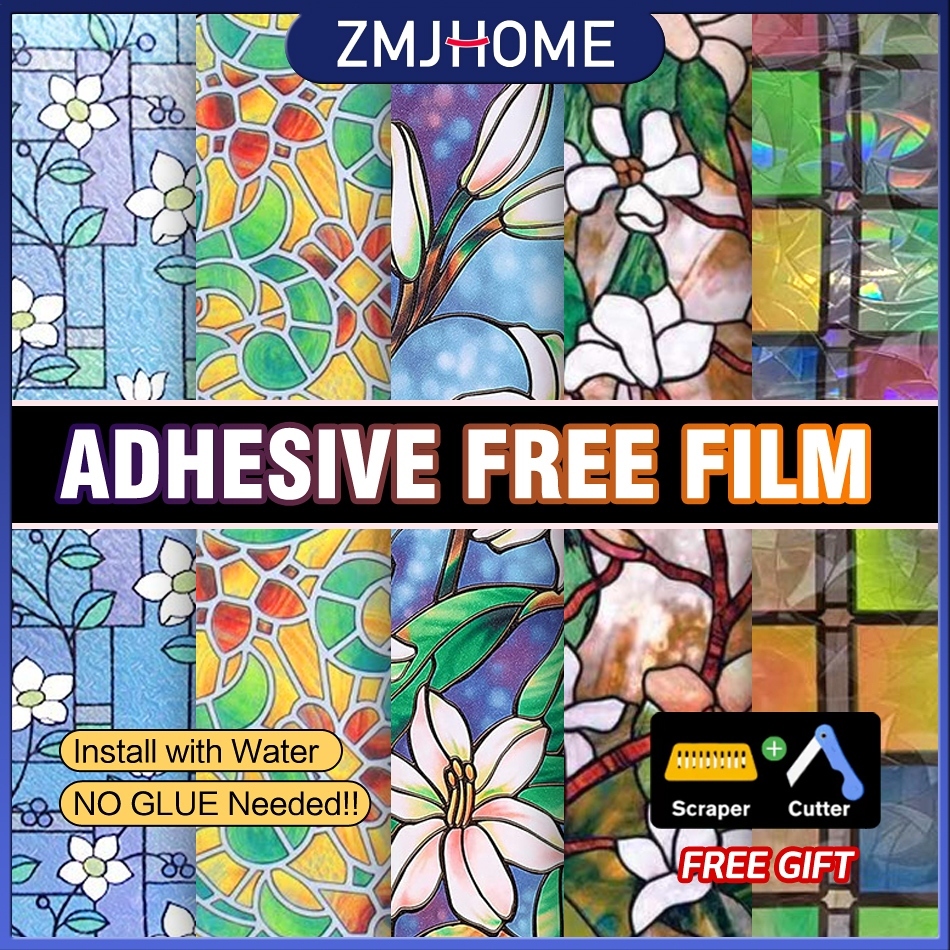 【Free Tools】Vitage Glass Film สติ๊กเกอร์กระจกลายเรขาคณิต | สไตล์คาเฟ่ กันมองเห็น ZMJ-112