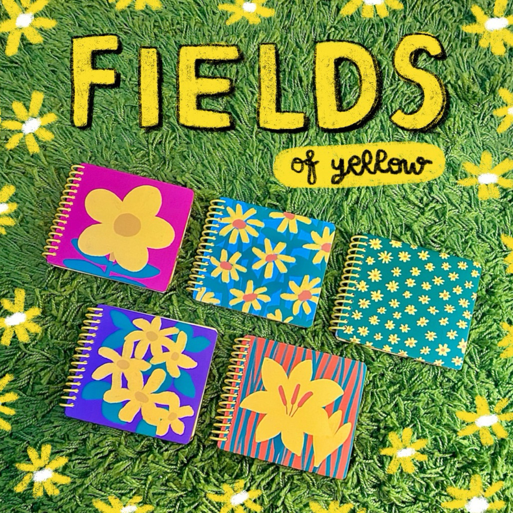 สมุดโน้ตสันห่วงสีเหลืองลายดอกไม้ 5 ชนิด fields colletion สำหรับพกพา