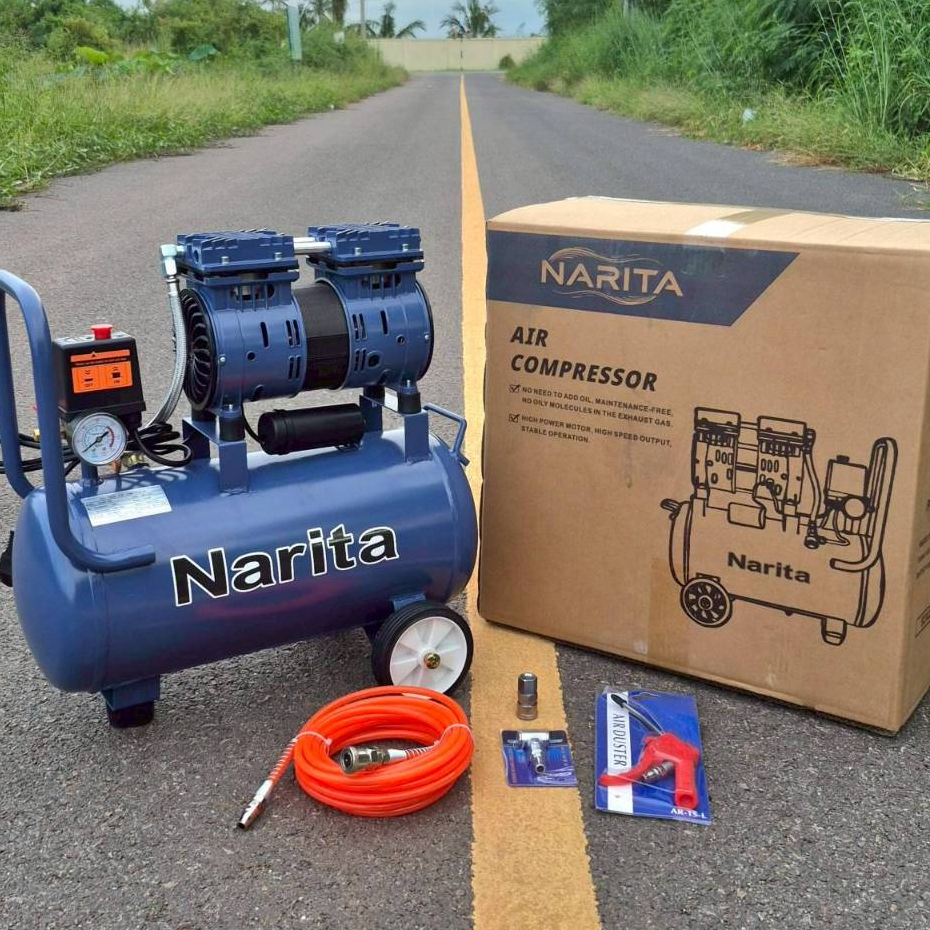 -Narita ปั๊มลม 30 ลิตร ปั๊มลมออยฟรี ปั๊มลมไฟฟ้า ถังลม เสียงเงียบ ใช้งานง่าย เคลื่อนย้ายสะดวก 1500 วั