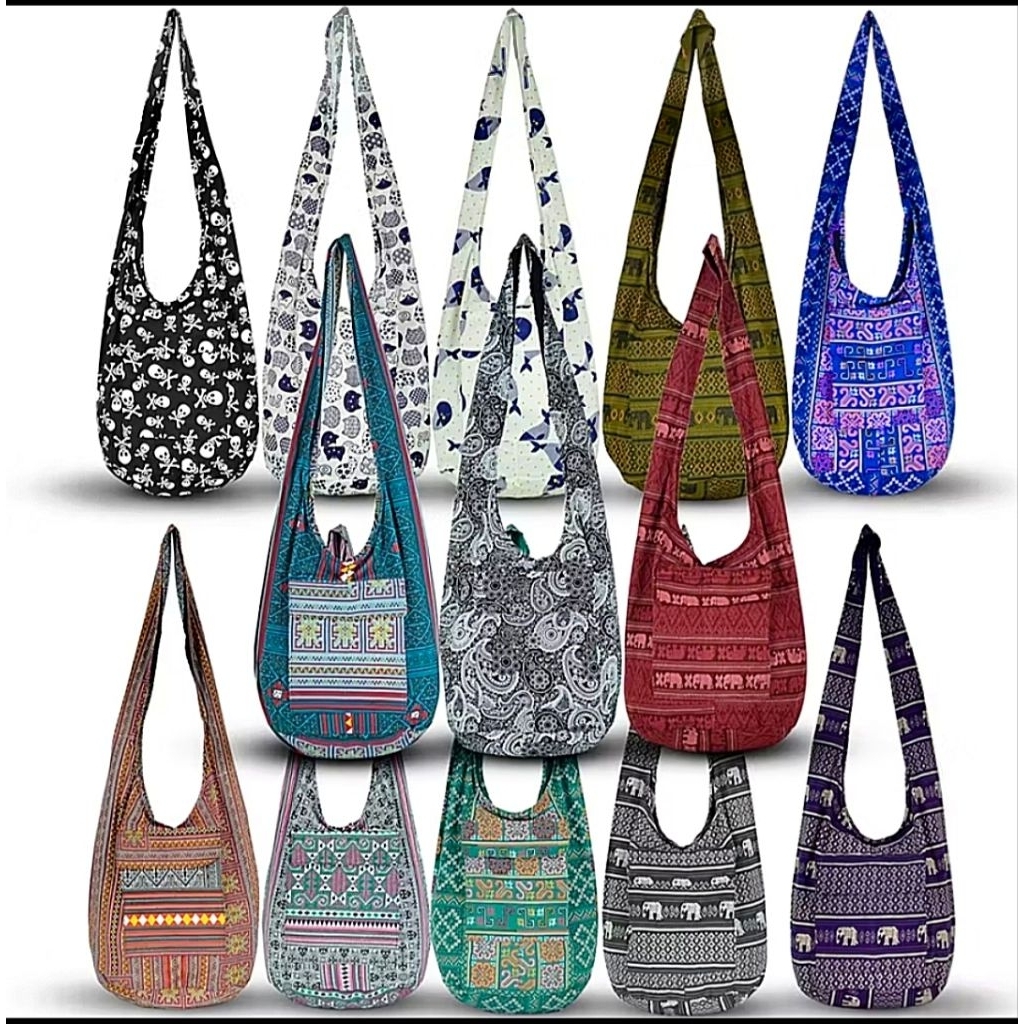 พร้อมส่ง กระเป๋าผ้าสะพายข้าง ย่ามมีลายพิมพ์ ใส่ของได้เยอะ กว้าง ใส่เที่ยว ของฝาก กระเป๋าผ้าพื้นเมืองพิมพ์ลาย By YourCozy