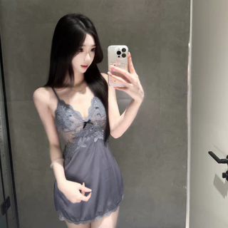 ชุดนอนแซ่บๆ ผ้าเนียน ขอบลูกไม้ ชุดนอนซาติน วัสดุโปร่งใส ตกแต่งโบว์ เว้าหลัง เซ็กซี่ ส่งจากไทย