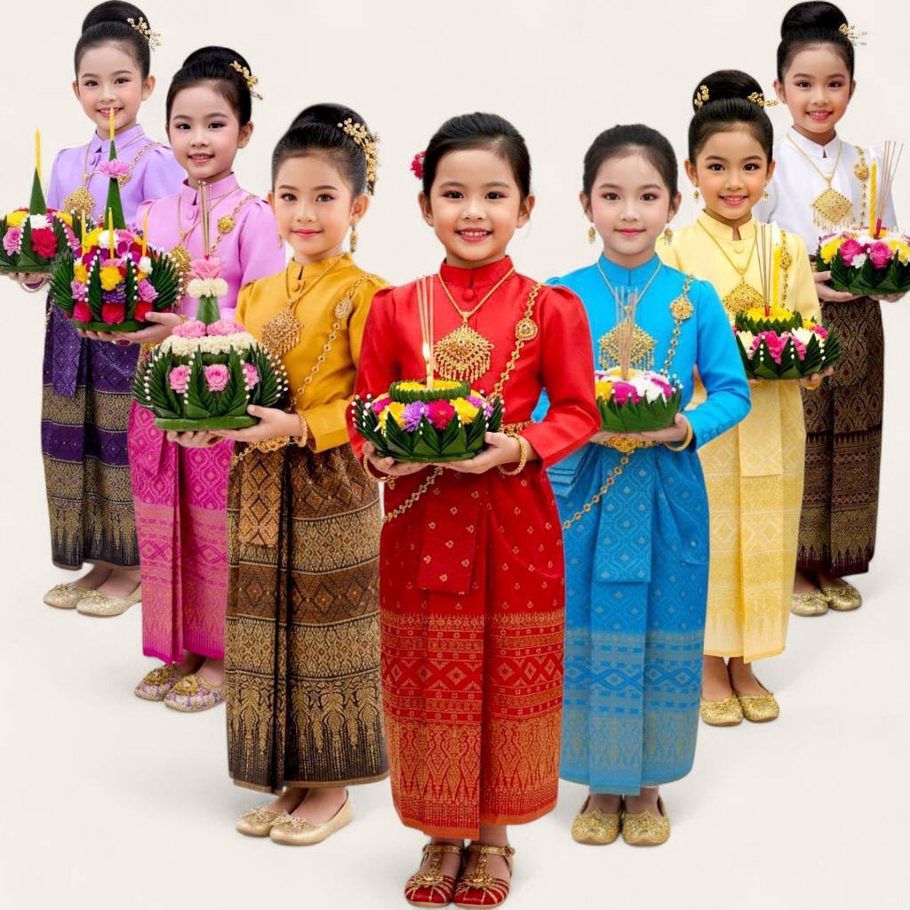 SOPHIA ชุดไทยบรมพิมาน ชุดไทยพระราชนิยม สง่างาม หรูรา เด็กหญิง(อายุ 3-12 ปี) รหัส THB25(กระโปรงคละแบบ)