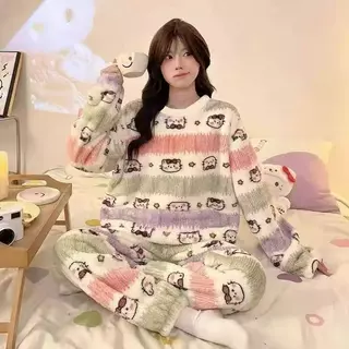 1668 E ชุดนอนผ้าขนแกะชุดนอนสาวไม่เกิน162CM ผ้านิ่ม อุ่นม๊ากกก ลวดลายน่ารัก สินค้าพร้อมส่งจากไทย
