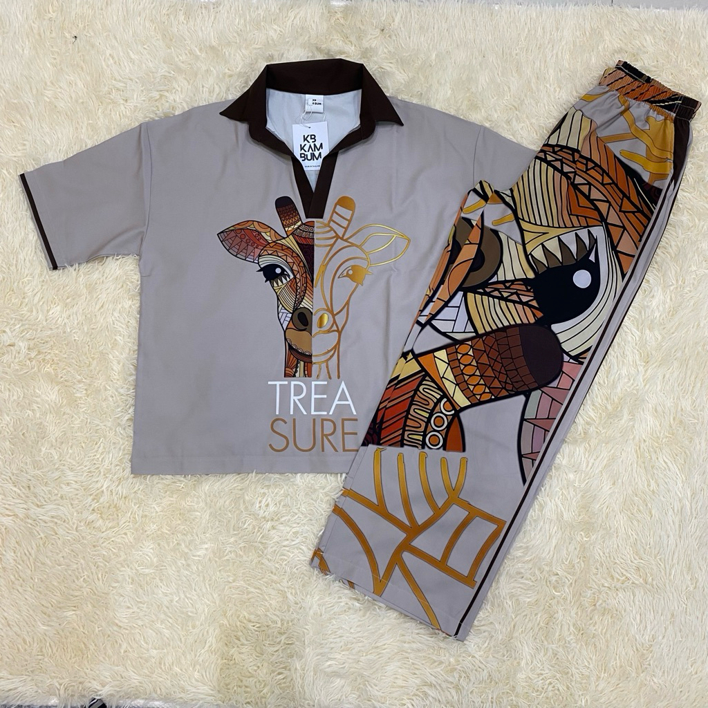 KB888ชุดเซ็ตเชิ๊ตผ้าไหมญี่ปุ่นขากระบอก คอวี