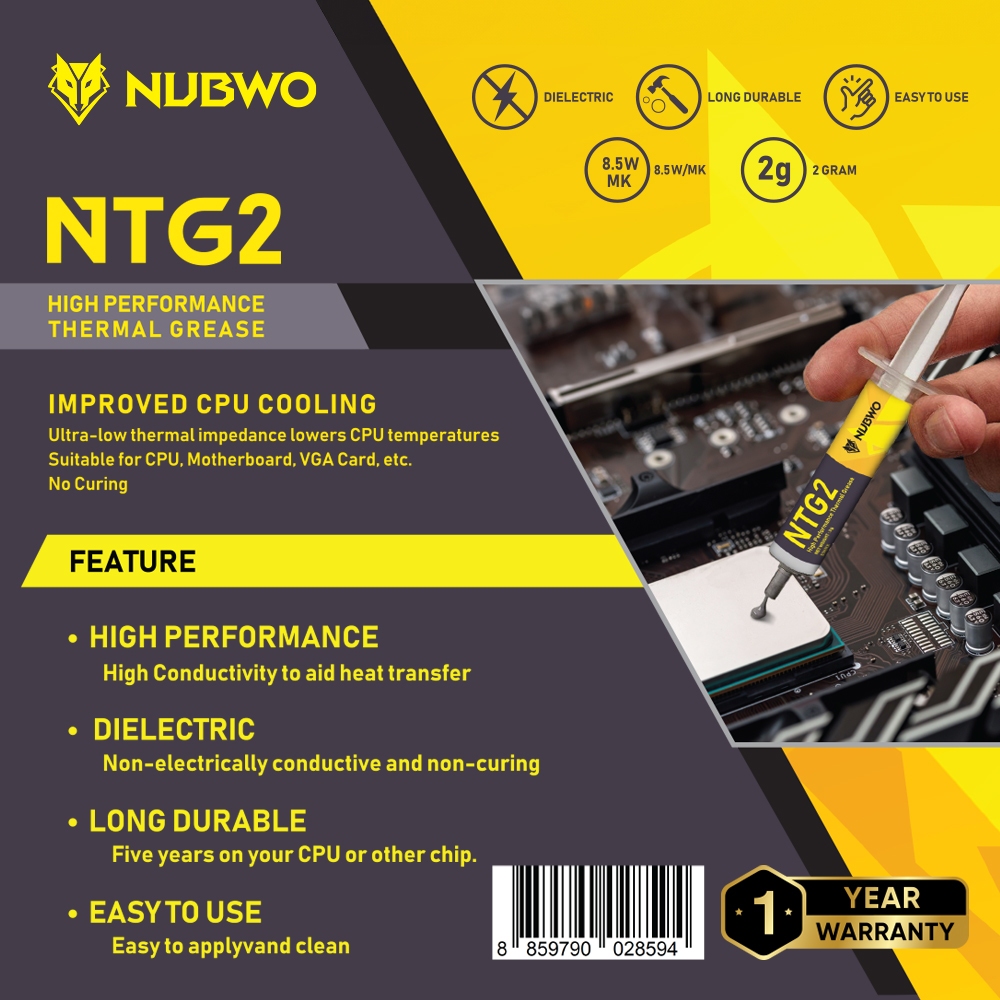 ซิลิโคนระบายความร้อน Silicone สำหรับ ซีพียู (CPU) การ์ดจอ(GPU) NUBWO NTG2 8.5W/M