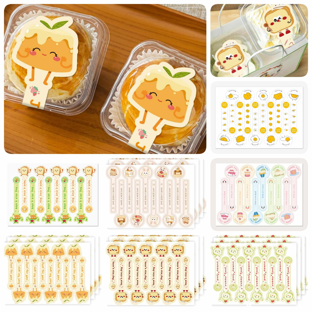 ( LP ) "ลายขนม" สติกเกอร์แถบยาว คาดกล่องขนม self-กาวเบเกอรี่กล่องเค้ก DIY เบเกอรี่สติกเกอร์ 3*10 ซ.ม ( 100 ดวง/แพค )