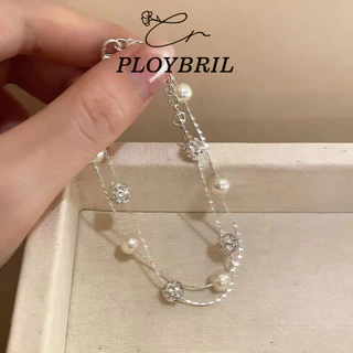 PLOYBRIL💕Kroean 925 Sliver ลูกปัดชุบ Starry Sky Pearl Shining Brightly สร้อยข้อมือปรับผู้หญิงเครื่องประดับของขวัญ S015