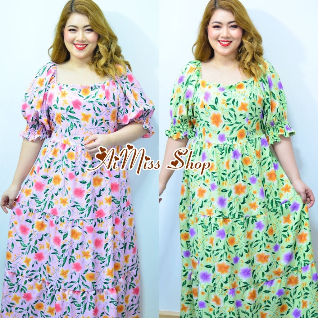 🌼AiMiss Shop🌼 รหัส M68 แม็กซี่เดรสสาวอวบ ชุดเดรสสาวอวบ เดรสแฟชั่น เดรสยาวสาวอวบ