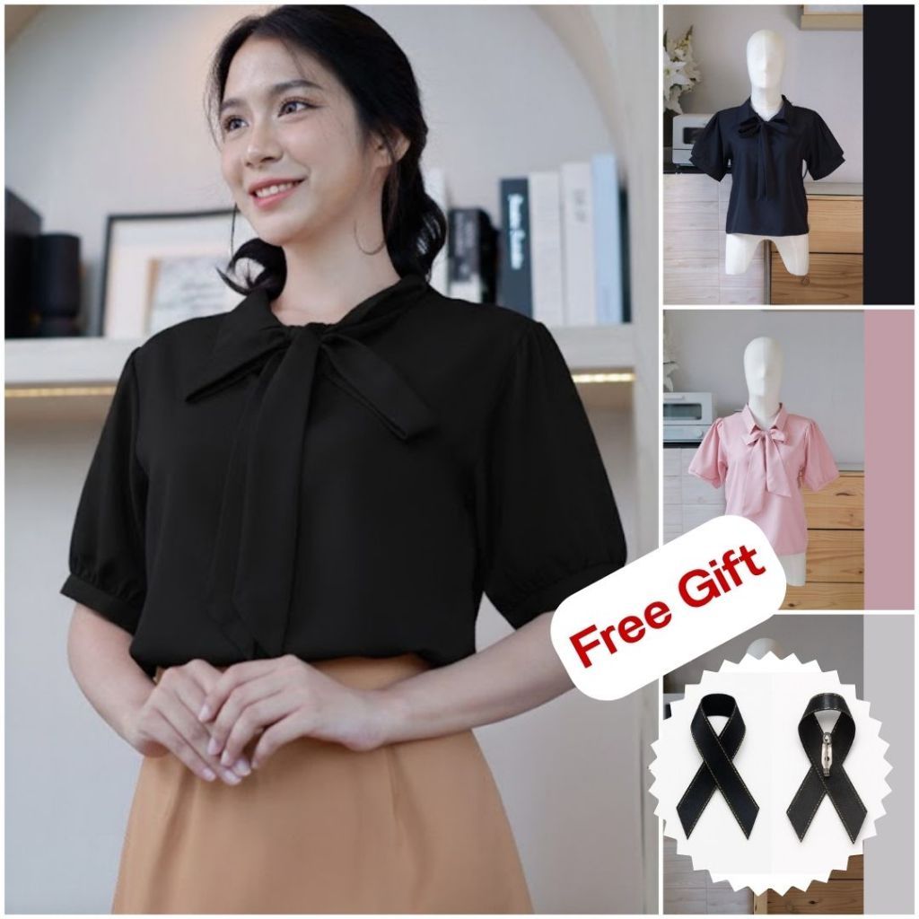 E19  เสื้อทํางานผู้หญิง แขนสั้น แต่งเชือกผูก สไตล์มินิมอล ทรงน่ารักมาก Easter Egg