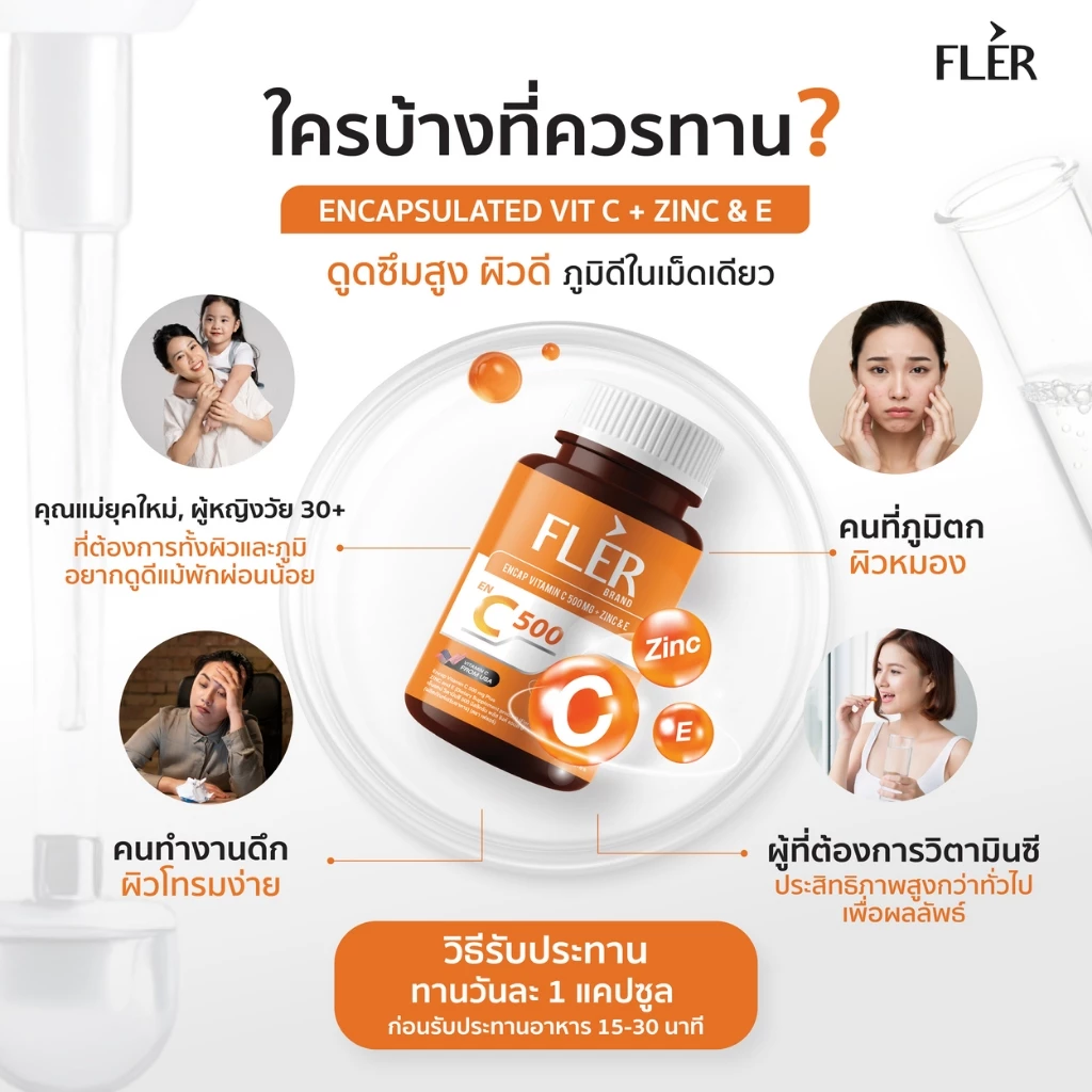 FLER Encap C 500mg + Zinc & E วิตามินซี พลัสซิงก์และวิตามินอี thumbnail 7