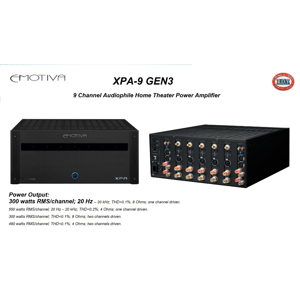 EMOTIVA   XPA-9 GEN3    9 Channel Audiophile Home Theater Power Amplifier