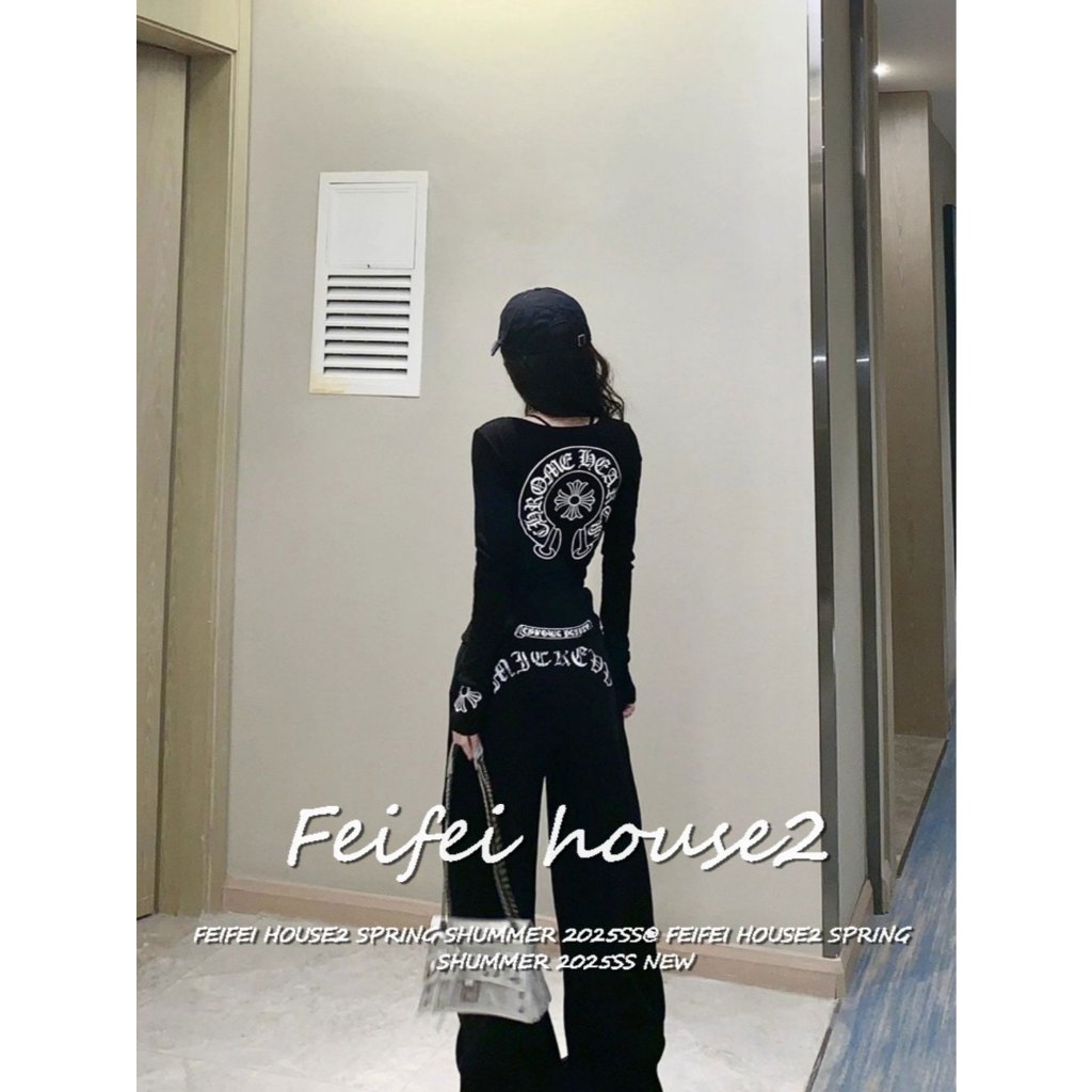 [Slim-fit long-sleeved printed T-shirt]เสื้อยืดแขนยาวพิมพ์ลายสไตล์สตรีทสลิมฟิตสำหรับผู้หญิง