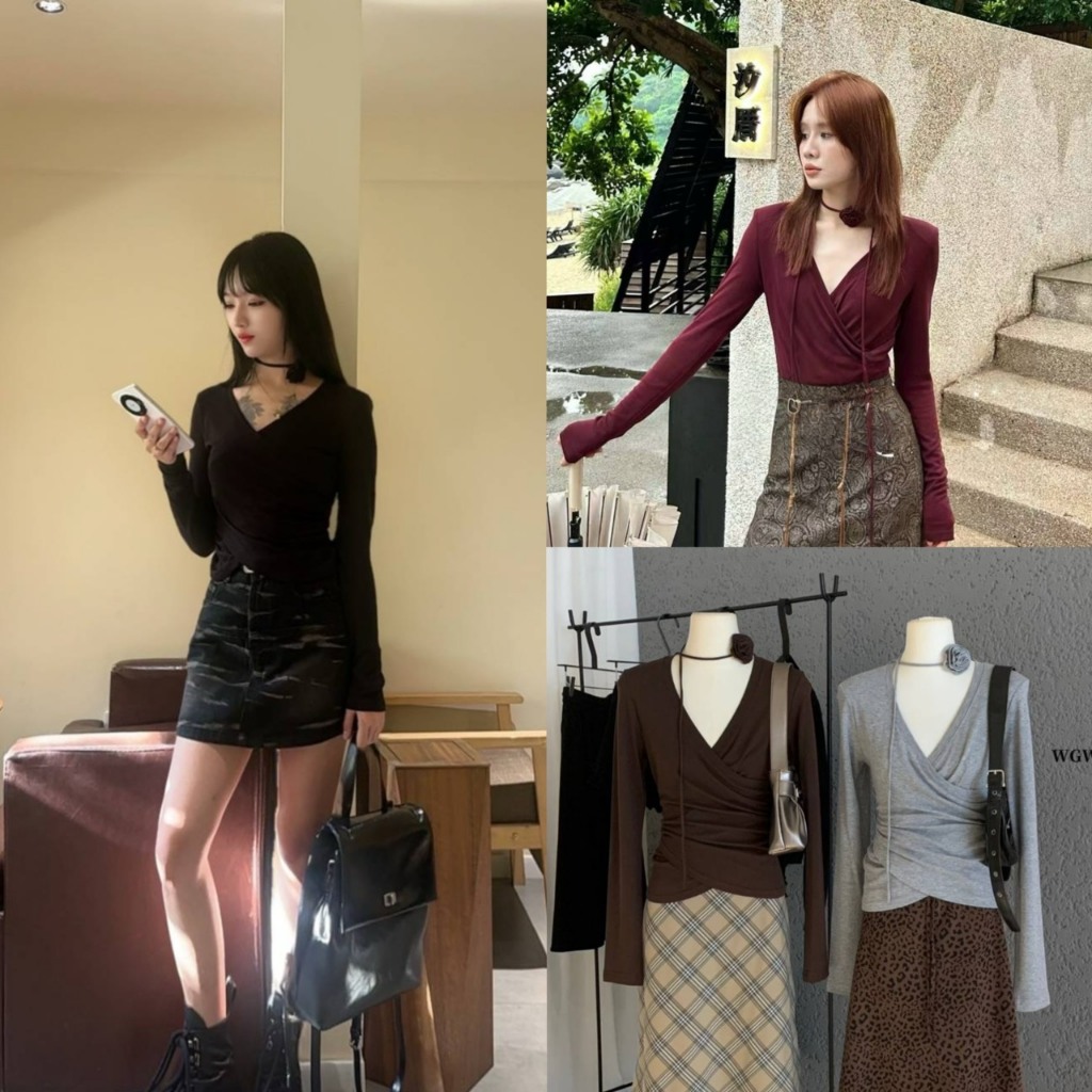 เสื้อคอวีแขนยาวไขว้อกรุ่น 7738 TAG WG.WE 🇰🇷