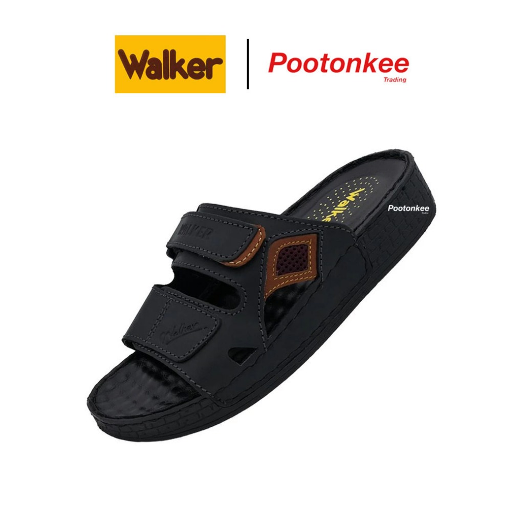 Walker รุ่น WB 723 รองเท้าวอคเกอร์ สีดำ น้ำตาล รองเท้าแตะหนังแท้ผู้ชาย