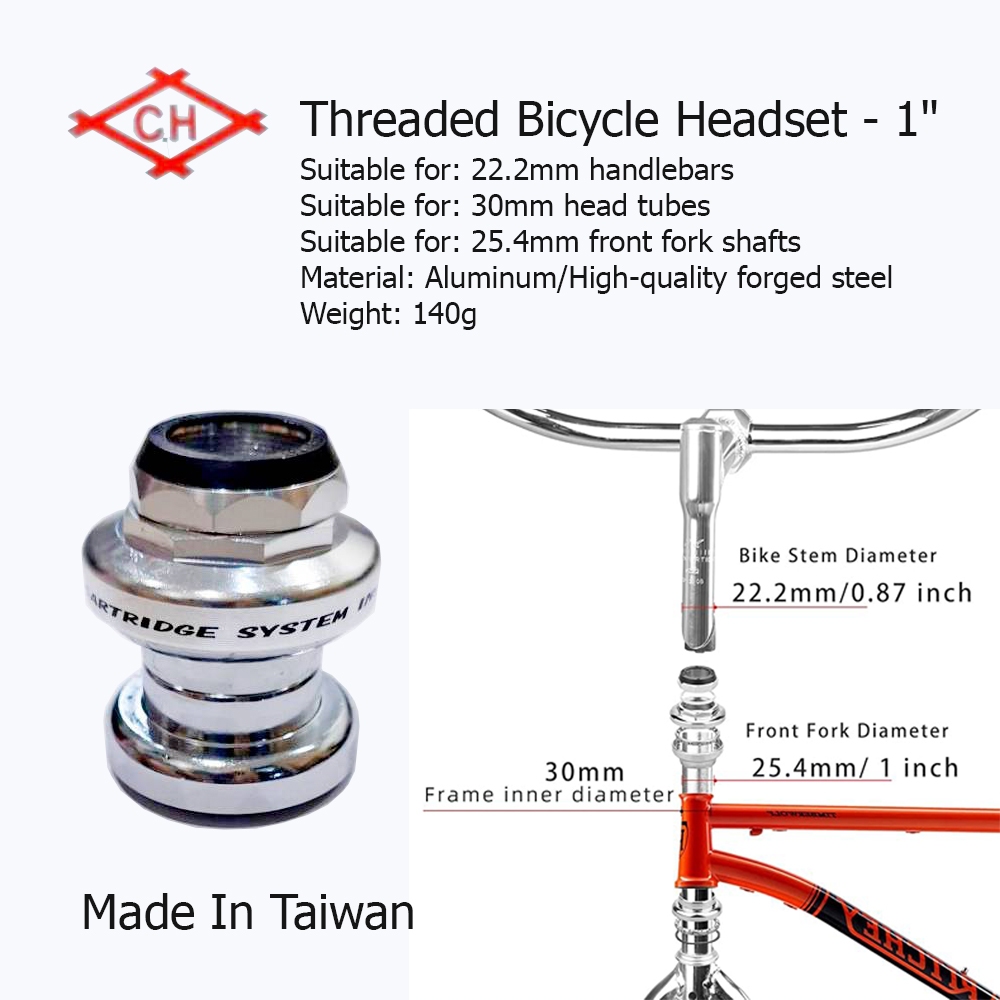 ชุดถ้วยคอเกลียวจักรยาน 1นิ้ว CN Bicycle Headset Steel Bike Threaded Front Fork Bowl Set สีเงิน (Made