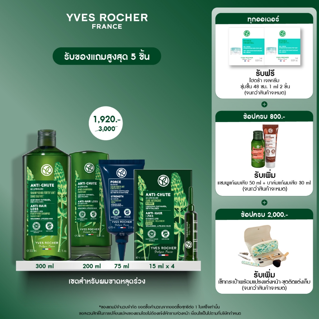[เซ็ต4ชิ้น] อีฟ โรเช Yves Rocher Anti-Hair Loss Set สำหรับผู้ที่มีผมร่วง