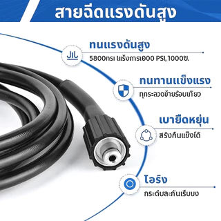 สายฉีดน้ำแรงดันสูง ไฮดรอลิค 5/10 เมตร แข็งแรง ทนทาน สำหรับเครื่องฉีดน้ำแรงดันสูง (เกลียว 22-22 มม.) แบบเกลียวขัน
