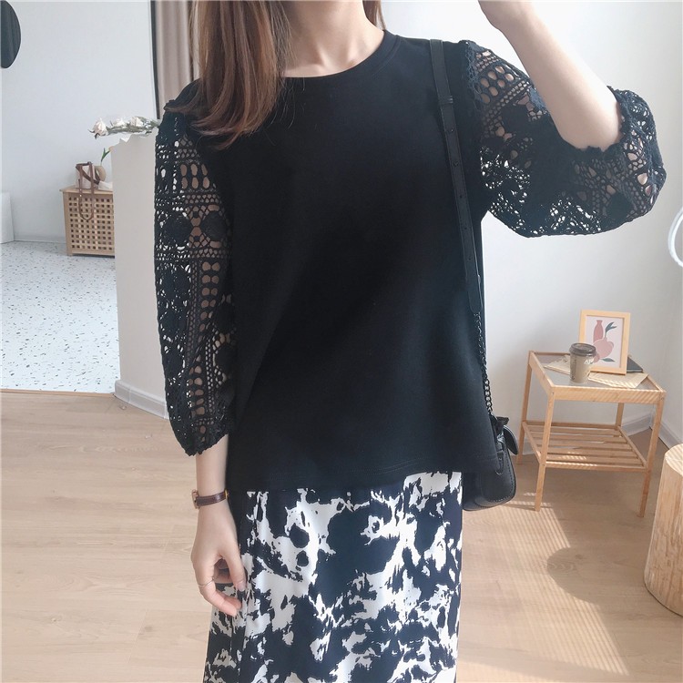 XWbrand   เสื้อทีหญิงแขนยาวลายลวดลาย คอกลม ทรงหลวม สวมใส่ได้หลายโอกาส ทันสมัย ราคาประหยัด