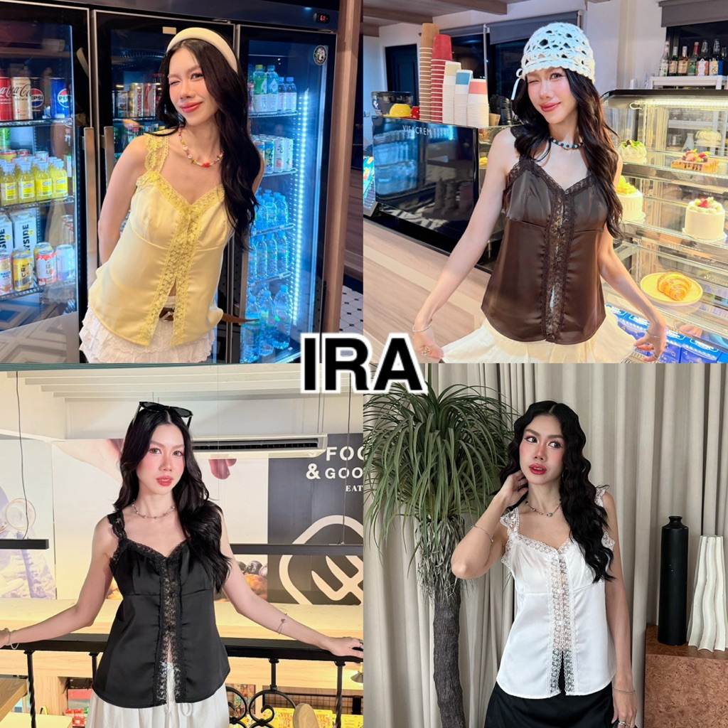 BY IRA (23282) Cara top เสื้อสายเดี่ยวผ้าลูกไม้ฉลุ ดีเทลแต่งลูกไม้  สีละมุนน่ารักแอบเซ็กซี่ ก็คือสวยมากก ปังมากกก