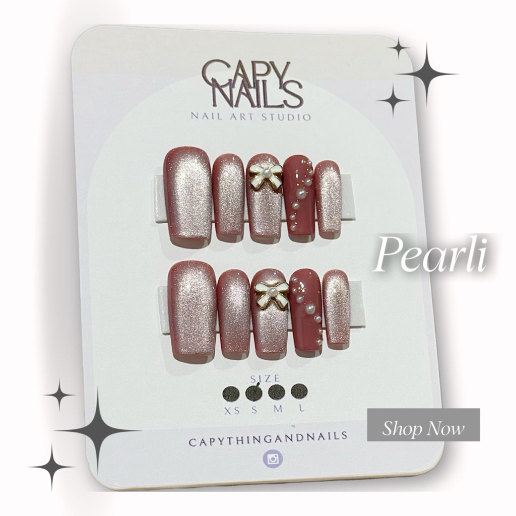 🇹🇭Pearli✨ เล็บปลอมโบว์หรูไข่มุข ใช้สีเจลลูกแก้วแท้ 100% เปลี่ยนทรงเล็บได้ค่ะ