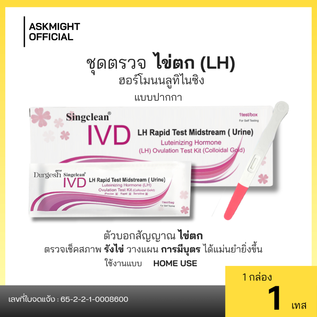 Singclean ชุดตรวจฮอร์โมนบลูทิไนซิง (LH) ไข่ตก Luteinizing Hormone (LH) Ovulation Test Kit (Colloidal