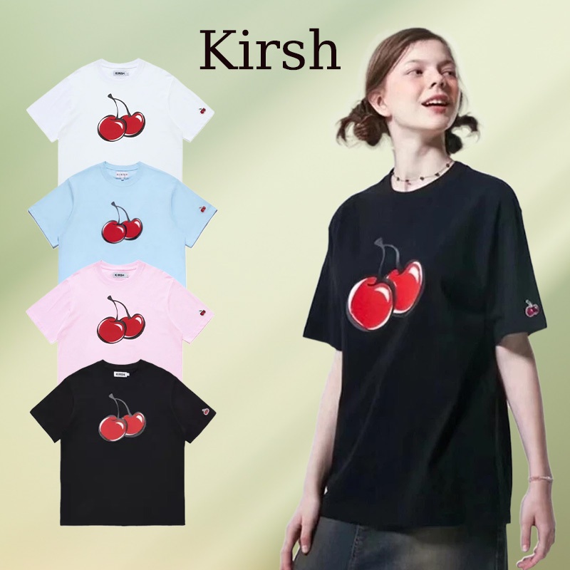 [ของแท้ 100%] KIRSH BIG CHERRY TOP เสื้อยืดคอกลม แขนสั้น สไตล์เกาหลี สีดำ-ขาว Ringer Tee ทาผิวขาว ระ