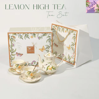 Violet Flamingo ชุดน้ำชาลายเลมอนและดอกไม้ สีครีม รุ่น Lemon High Tea Set ในชุดมีกาน้ำชาและแก้วจานรอง 2 ชุด